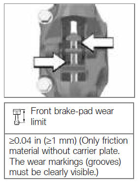 Checking the front brake pad thickness