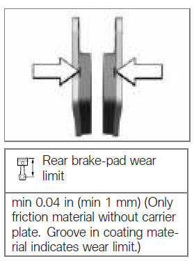 Checking the rear brake pad thickness